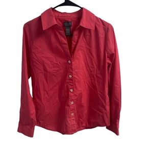 Additions By Chico's Womens Red Button Up Blouse Long‎ Sleeve Collared Size 0